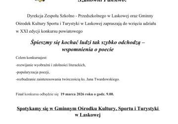 Zapisy na Powiatowy Konkurs Poezji ks. Jana Twardowskiego „Śpieszmy się kochać ludzi…”
